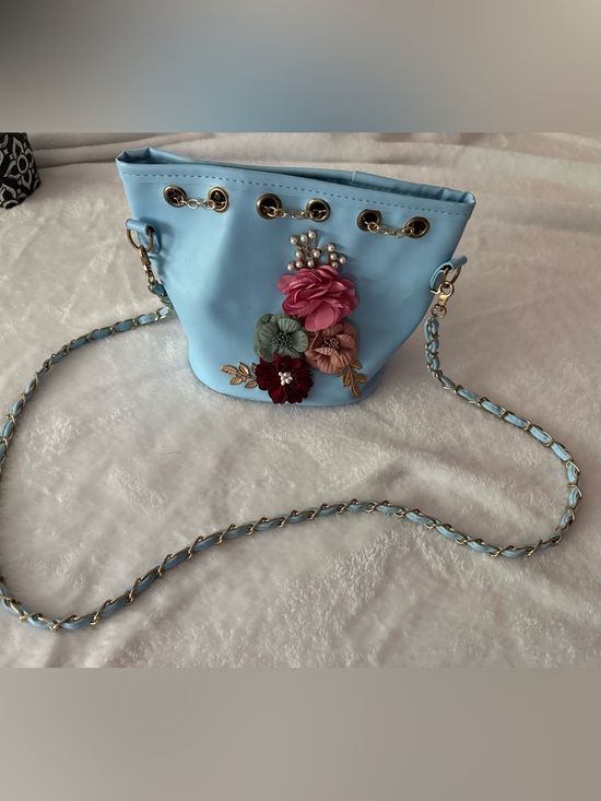 Unbranded Handbags - Light Blue Embellished Flowers Chain Bucket Purse Bag Boho Festival